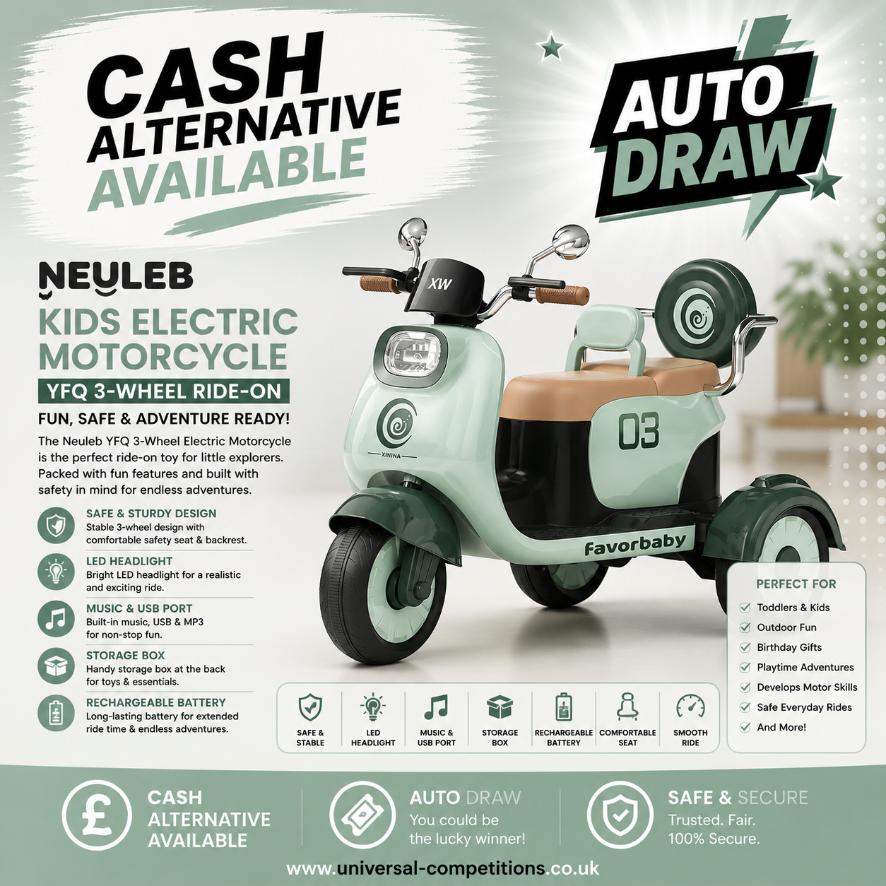 Kids Electric Motorcycle or Cash!! Only 49 Tickets!! AUTO DRAWN!! 06/08