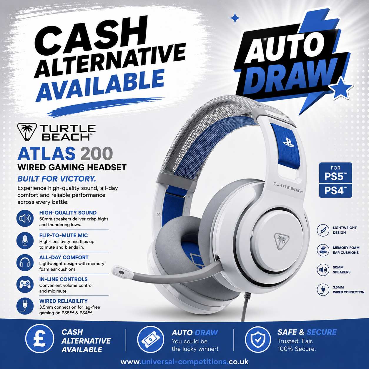 Turtle Beach PS5 Gaming Headset or Cash or Cash!! Only 35 Tickets!! AUTO DRAWN!! 10/09