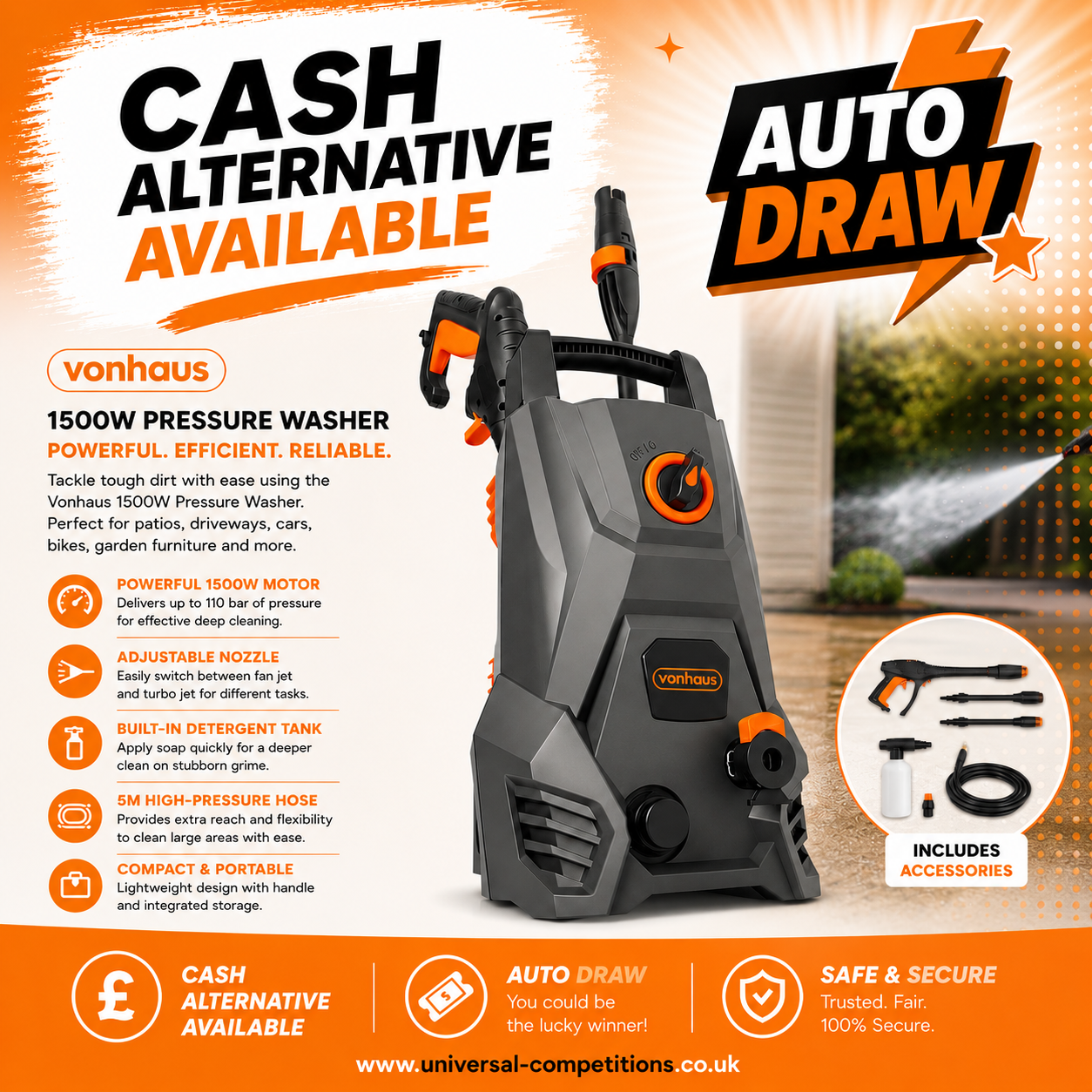 Vonhaus Pressure Washer or Cash!! Only 49 Tickets!! AUTO DRAWN!! 10/09