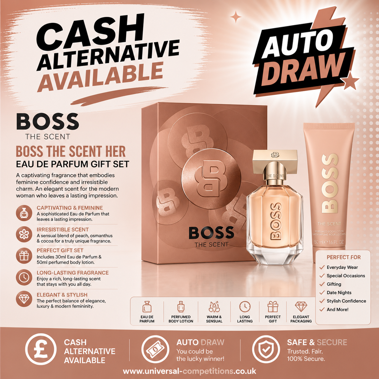 BOSS THE SCENT HER Eau De Parfum 30ml Gift Set or Cash!! Only 49 Tickets!! AUTO DRAWN!! 06/08