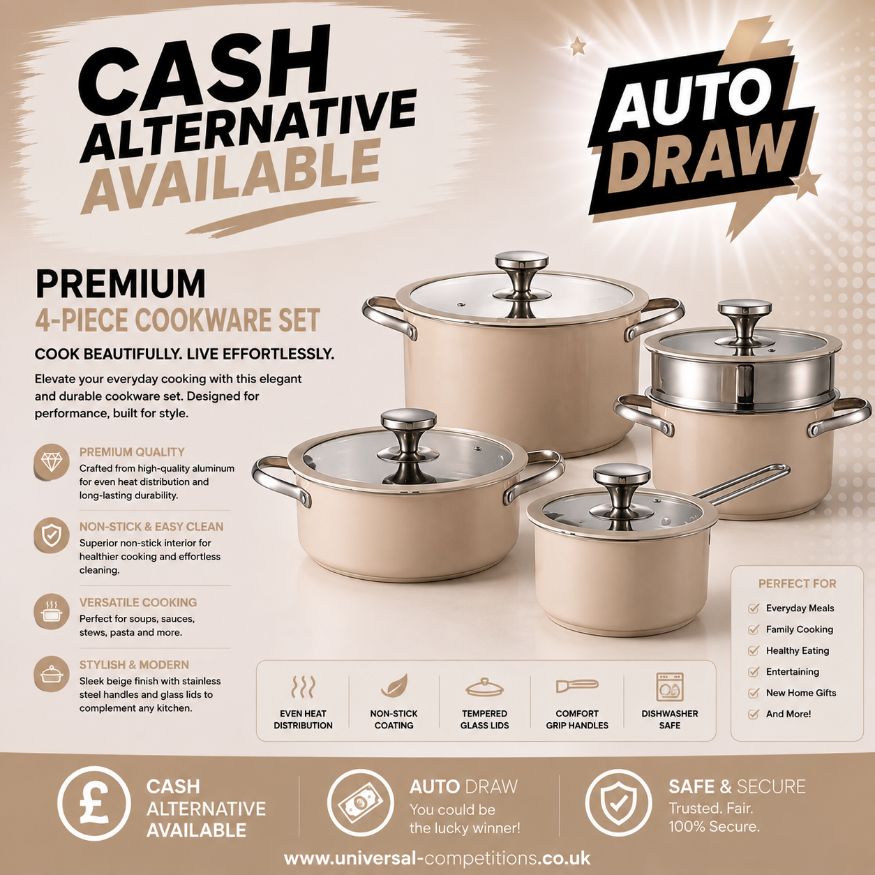 Cookware 9 Piece Set or Cash!! Only 49 Tickets!! AUTO DRAWN!! 13/08
