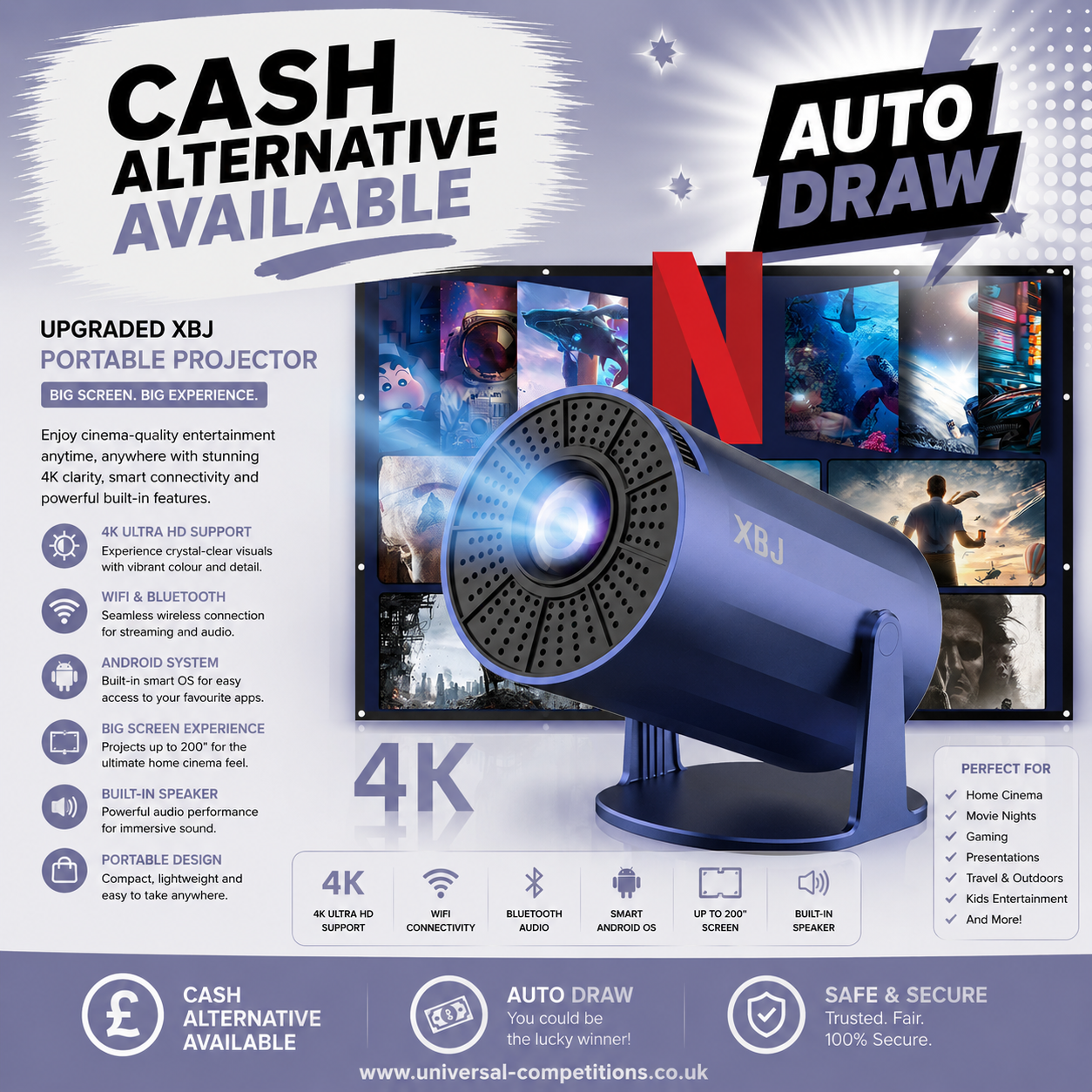 Full HD Projector or Cash!! Only 59 Tickets!! AUTO DRAWN!! 05/11