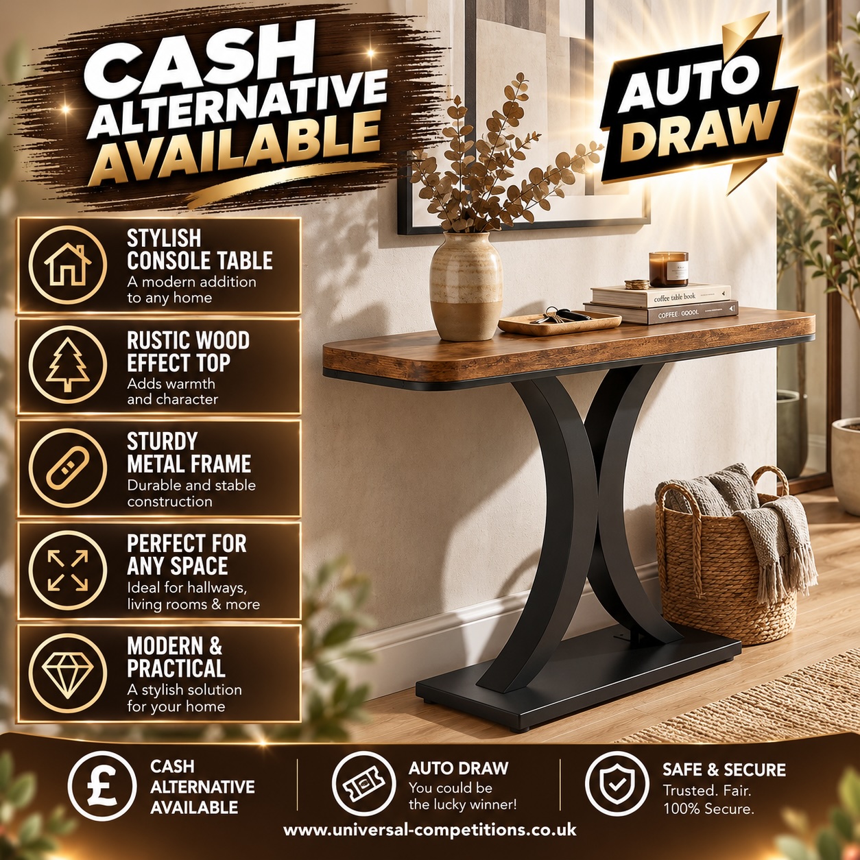 Console Table or Cash!! Only 65 Tickets!! AUTO DRAWN!! 22/10