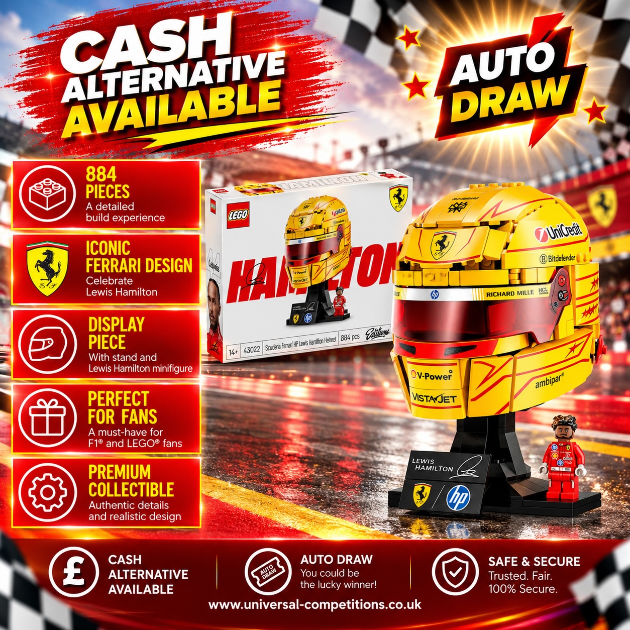 Lewis Hamilton Lego or Cash!! Only 69 Tickets!! AUTO DRAWN!! 22/10