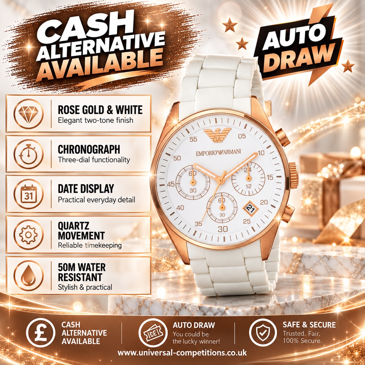 Womens Armani Watch or Cash!! Only 69 Tickets!! AUTO DRAWN!! 15/10