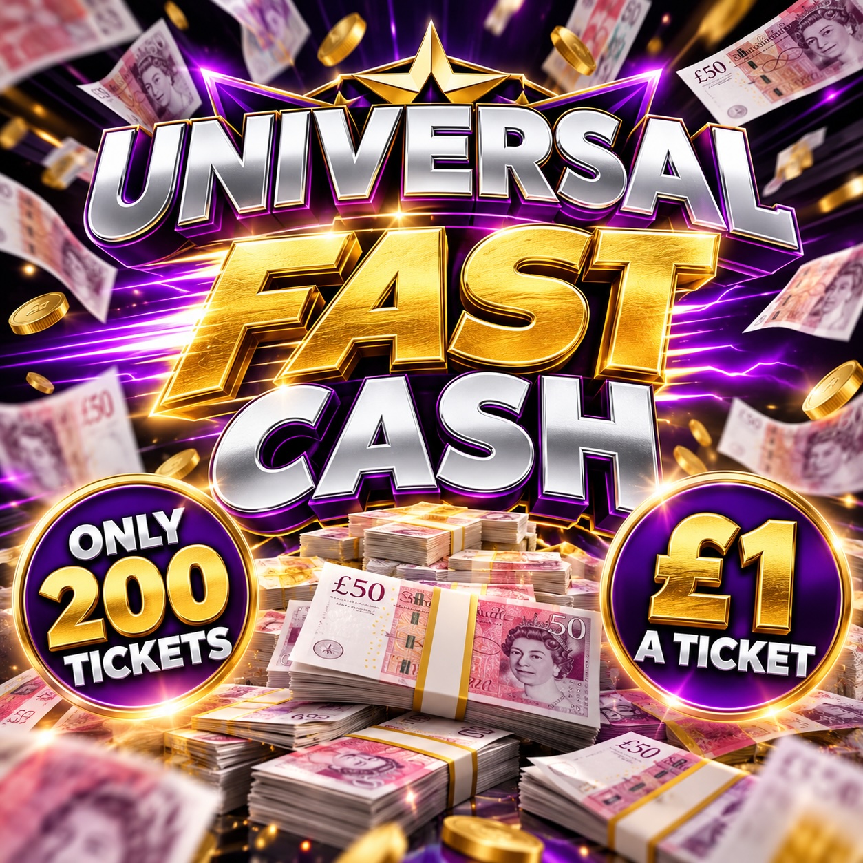 UNIVERSAL FAST INSTANT WIN CASH!! ONLY 200 TICKETS!! 100 RANDOM TICKETS JACKPOT!! #4